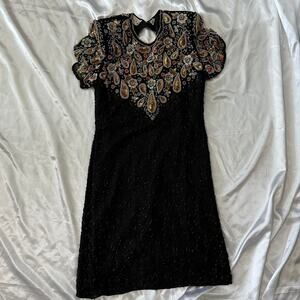 80s Silk Beaded Dress